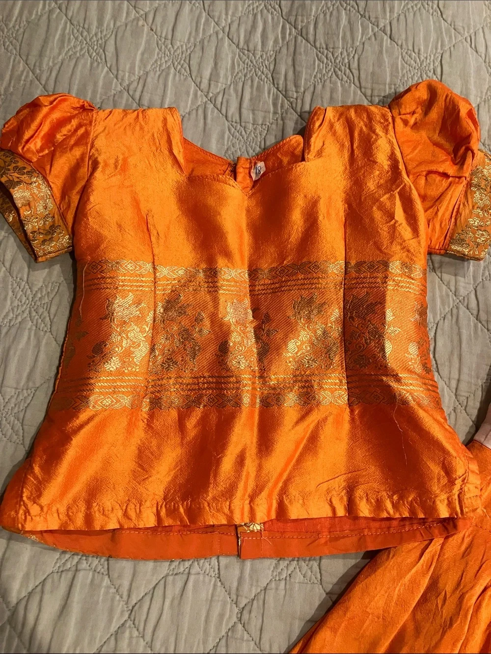 Handmade Orange silk, children's India dress - Size 4T